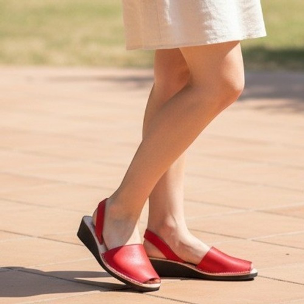 New MIBO AVARCAS RED WEDGES MENORCAN SANDALS Size 38 US 7